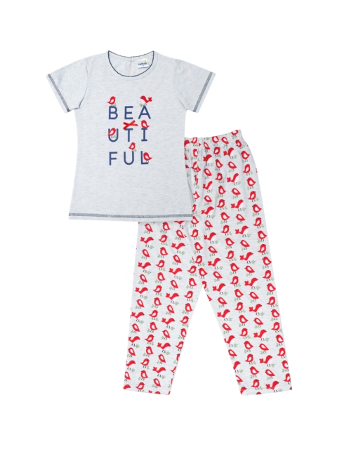 

Daffodils GIRLS WEAR Girls Grey & Red Printed Night suit