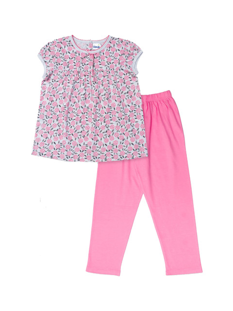 

Daffodils GIRLS WEAR Girls Coral & White Printed Pure Cotton Night suit