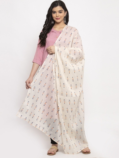 

Clora Creation Off-White & Grey Ethnic Motifs Printed Pure Cotton Dupatta