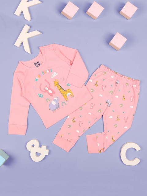 

KICKS & CRAWL Infants Girls Pink & White Printed Pure Cotton Apparel Gift Set, Multi