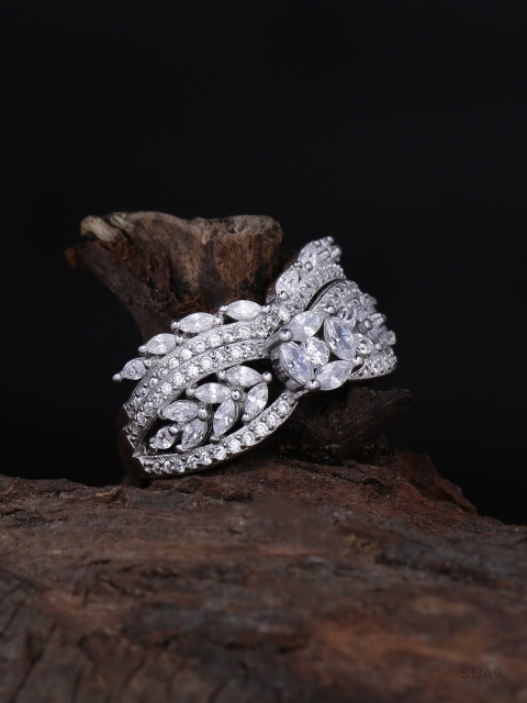 

ADORN by Nikita Ladiwala Set Of 2 92.5 Sterling Silver & CZ Studded Finger Ring