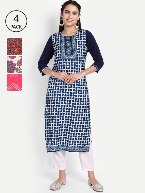

Ethnic basket Women Multicoloured Pack of 4 Floral Crepe Kurta, Multi