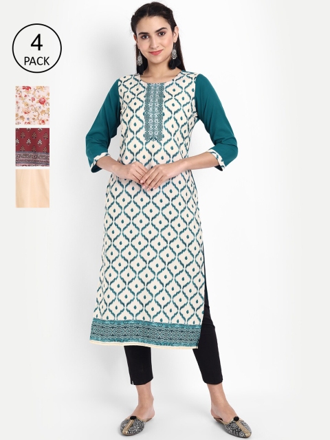 

Ethnic basket Women White & Red Pack Of 4 Digital Printed Straight Kurta