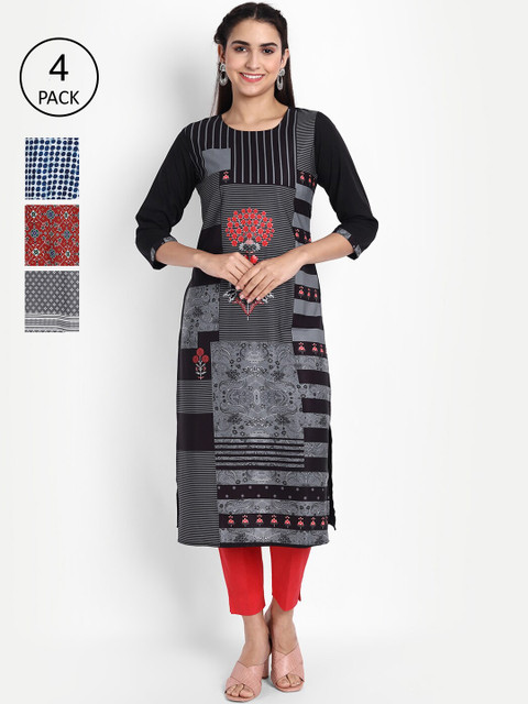 

Ethnic basket Women Pack of 4 Printed Kurtas, Maroon