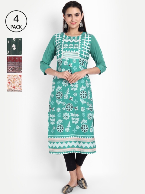 

Ethnic basket Pack of 4 Women Ethnic Motifs Printed Crepe Kurta, Multi