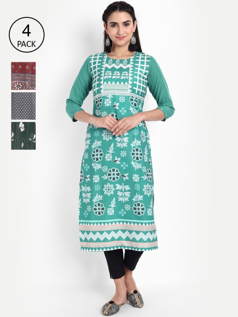 

Ethnic basket Women Pack of 4 Printed Crepe Kurta, Multi