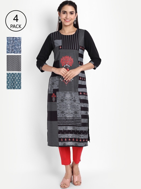 

Ethnic basket Women Multicoloured Pack of 4 Ethnic Motifs Crepe Kurta, Multi