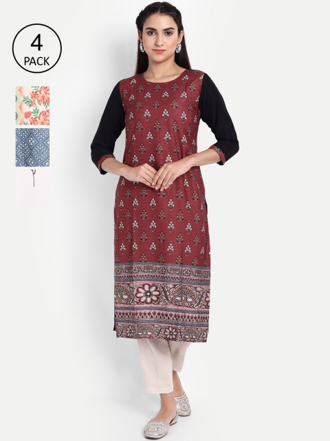 

Ethnic basket Women Pack of 4 Multicoloured Printed Crepe Straight Kurta, Multi