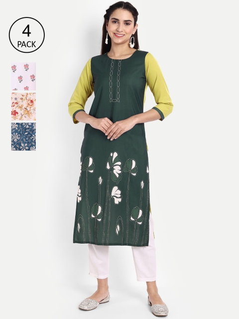 

Ethnic basket Women Set of 4 Ethnic Motifs Printed Crepe Kurta, Multi