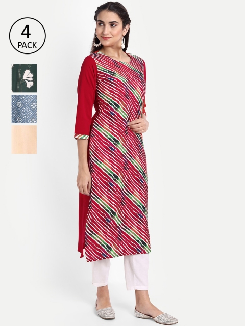 

Ethnic basket Women Pack of 4 Digital Print Crepe Kurta, Multi