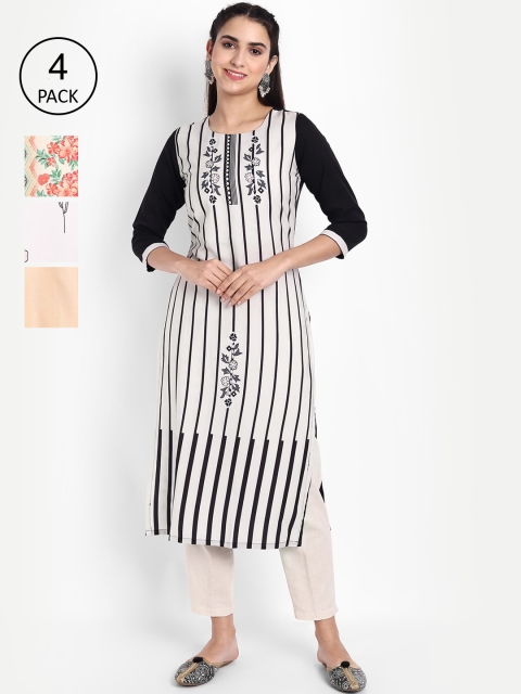 

Ethnic basket Women Pack of 4 Black & White Printed Crepe Kurta