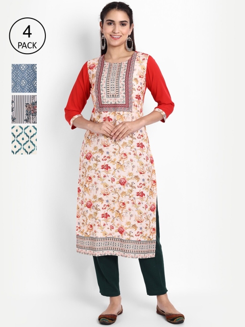 

Ethnic basket Pack of 4 Women Ethnic Motifs Printed Crepe Kurta, Multi