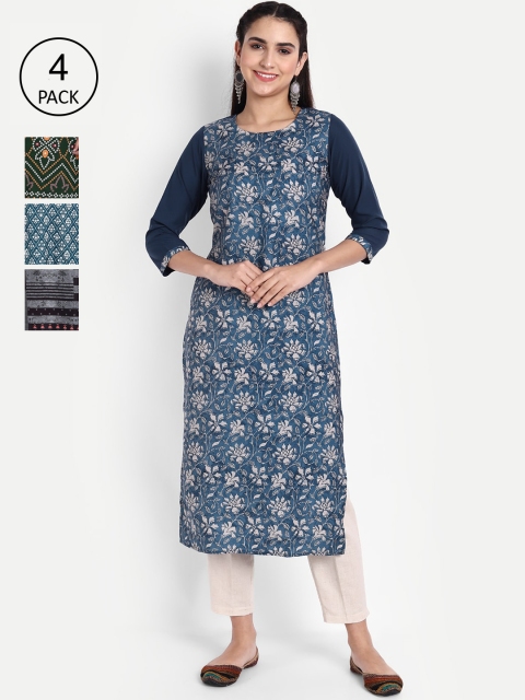 

Ethnic basket Women Pack of 4 Printed Crepe Kurta, Multi