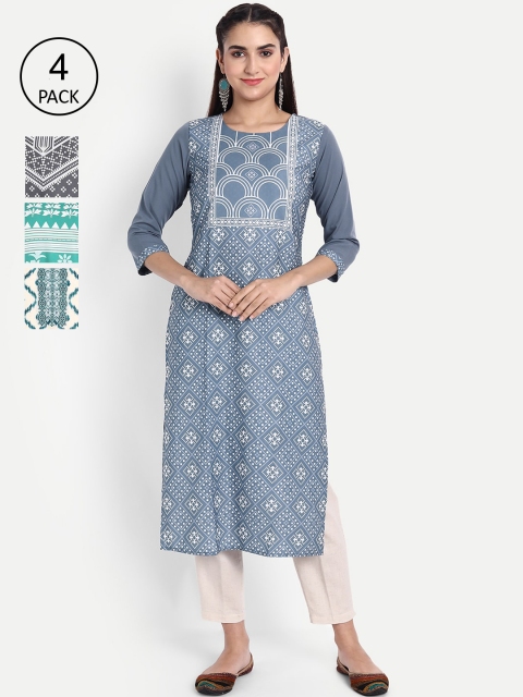 

Ethnic basket Woman Pack of 6 Multicoloured Geometric Printed Crepe Kurta, Multi