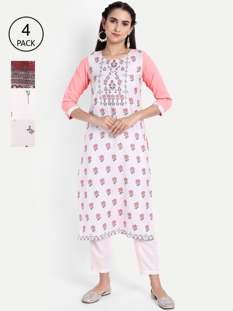 

Ethnic basket Women White & Red Pack Of 4 Printed Straight Kurta