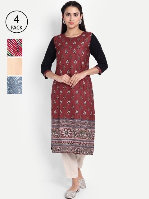 

Ethnic basket Women Pack of 6 Printed Kurtas, Red