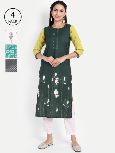 

Ethnic basket Women Pack of 4 Digital Print Crepe Kurta, Multi