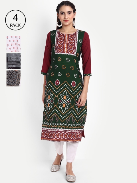 

Ethnic basket Women Set of 4 Ethnic Motifs Printed Crepe Kurta, Multi