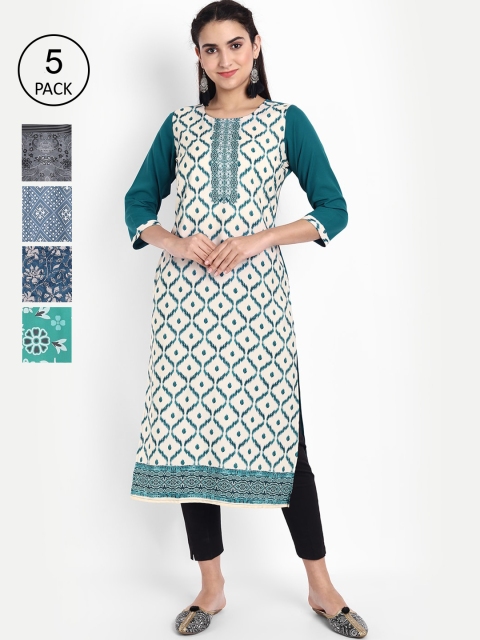 

Ethnic basket Women Multicoloured Set of 5 Ethnic Motifs Printed Crepe Kurta, Multi