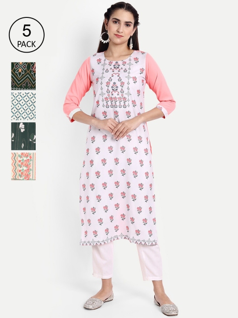 

Ethnic basket Pack of 5 Women Ethnic Motifs Printed Crepe Kurta, Multi