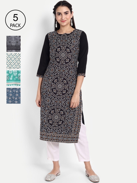 

Ethnic basket Women Pack of 5 Printed Kurtas, Blue