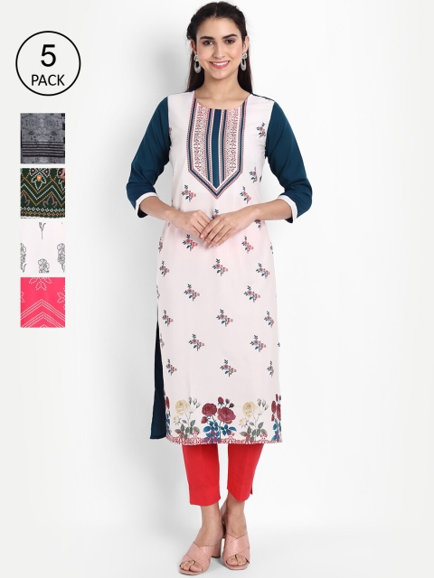 

Ethnic basket Women Pack Of 5 Multicoloured Ethnic Motifs Printed Kurta, Multi