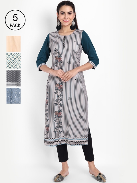 

Ethnic basket Women Pack of 5 Digital Print Crepe Kurta, Multi