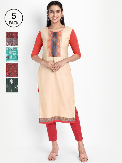 

Ethnic basket Women Pack of 5 Digital Print Crepe Kurta, Multi