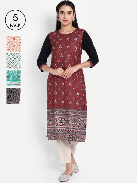 

Ethnic basket Women Pack of 5 Ethnic Motifs Printed Floral Crepe Kurta, Multi