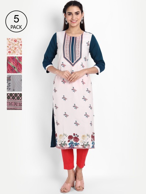 

Ethnic basket Women Pack of 5 Printed Kurtas, Red