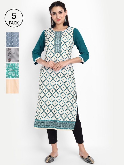 

Ethnic basket Women Multicoloured Pack of 5 Geometric Crepe Kurta, Multi