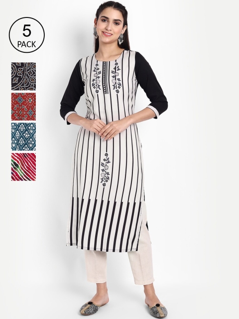 

Ethnic basket Women Set of 5 Ethnic Motifs Printed Crepe Kurta, Multi