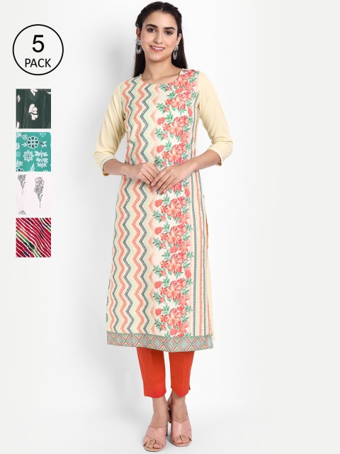 

Ethnic basket Women Pack of 5 Printed Crepe Kurta, Multi