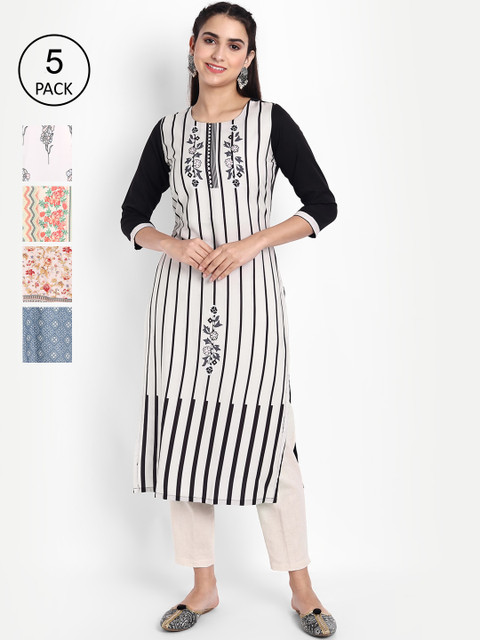 

Ethnic basket Women White & Red Pack Of 5 Digital Printed Straight Kurta