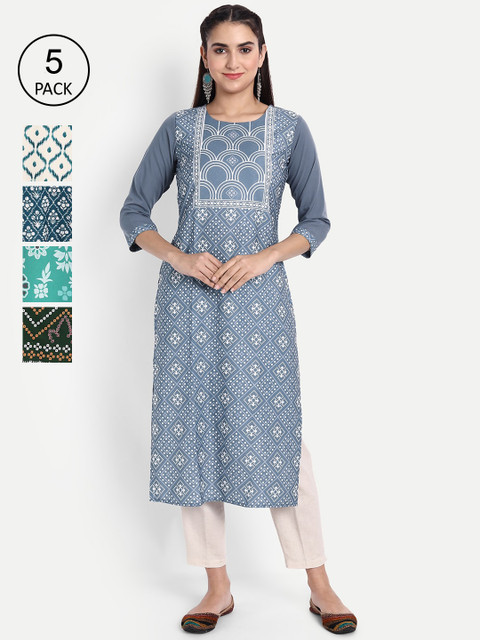 

Ethnic basket Women Multicoloured Geometric Printed Flared Sleeves Floral Crepe Kurta, Multi