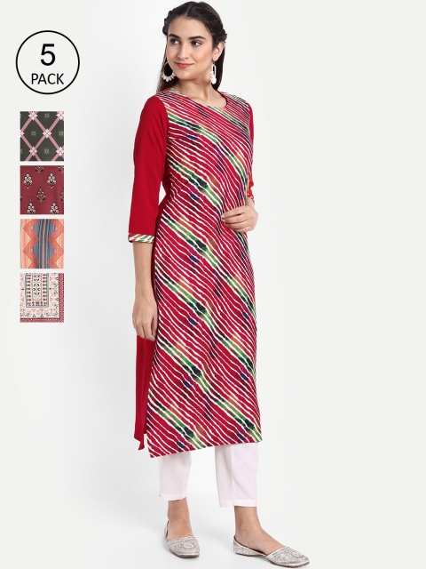 

Ethnic basket Women Pack of 5 Pink & Green Printed Crepe Kurta