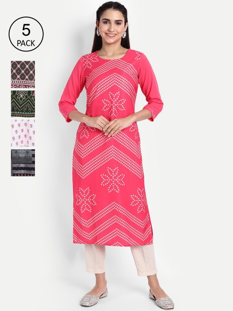 

Ethnic basket Women Pack of 5 Digital Print Crepe Kurta, Multi