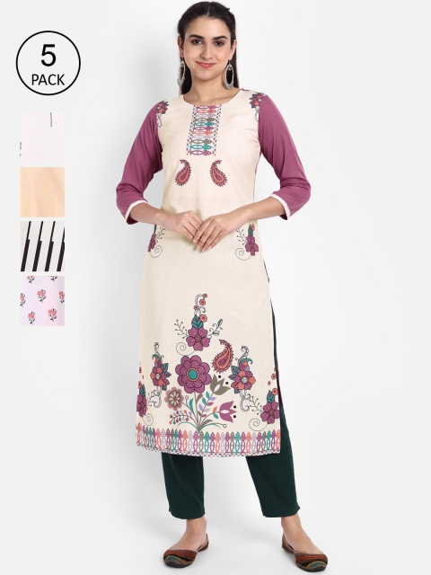 

Ethnic basket Women Pack of 5 Printed Kurtas, Multi