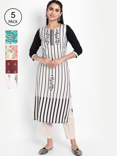 

Ethnic basket Women Multicoloured Set of 5 Ethnic Motifs Printed Crepe Kurta, Multi