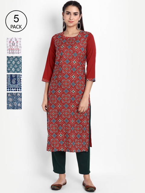 

Ethnic basket Women Pack of 5 Printed Kurtas, Multi