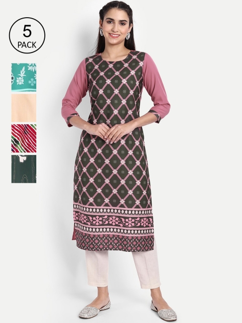 

Ethnic basket Woman Pack of 6 Multicoloured Printed Floral Crepe Kurta, Multi