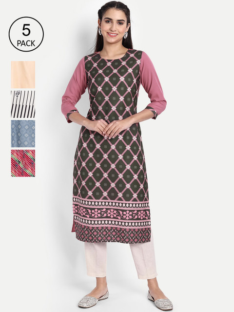 

Ethnic basket Women Multicoloured Printed Thread Work Floral Crepe Kurta, Multi