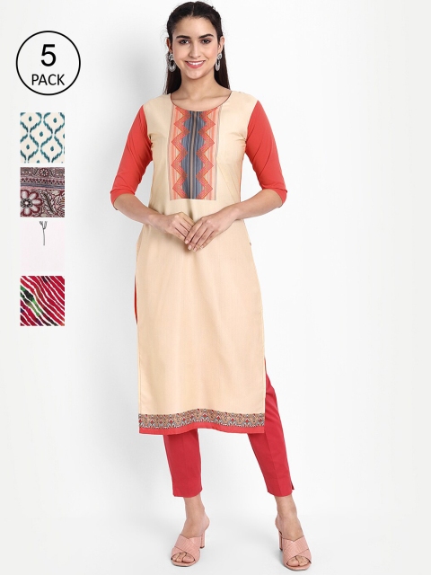 

Ethnic basket Women Multicoloured Striped Mirror Work Floral Crepe Kurta, Multi