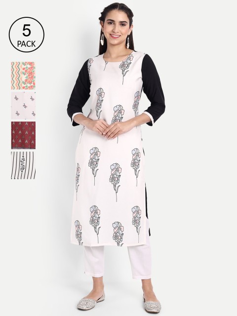 

Ethnic basket Women Pack of 5 Ethnic Motifs Printed Floral Crepe Kurta, Multi
