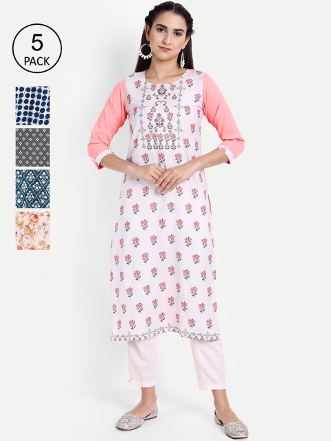 

Ethnic basket Pack of 5 Women Ethnic Motifs Printed Crepe Kurta, Multi