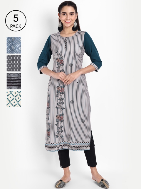 

Ethnic basket Women Pack of 5 Printed Crepe Kurta, Multi