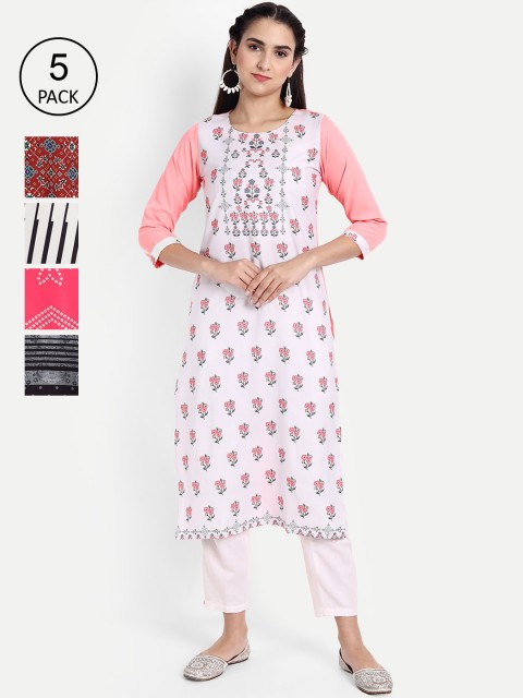 

Ethnic basket Women Pack of 5 Printed Kurtas, Multi