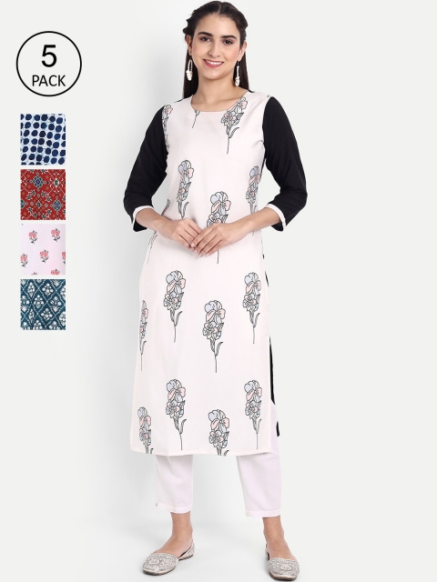 

Ethnic basket Women Pack Of 5 Multicoloured Printed Crepe Kurtas, Multi