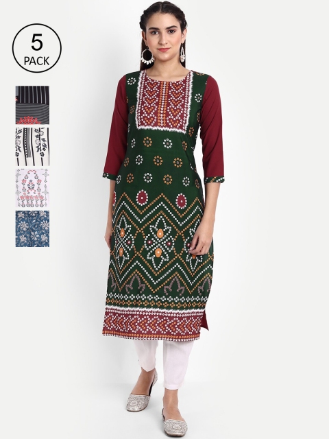 

Ethnic basket Woman Pack of 6 Multicoloured Floral Printed Floral Crepe Kurta, Multi