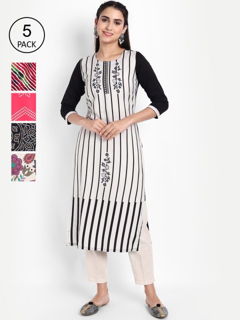 

Ethnic basket Women Pack of 5 Multicoloured Printed Crepe Straight Kurta, Multi